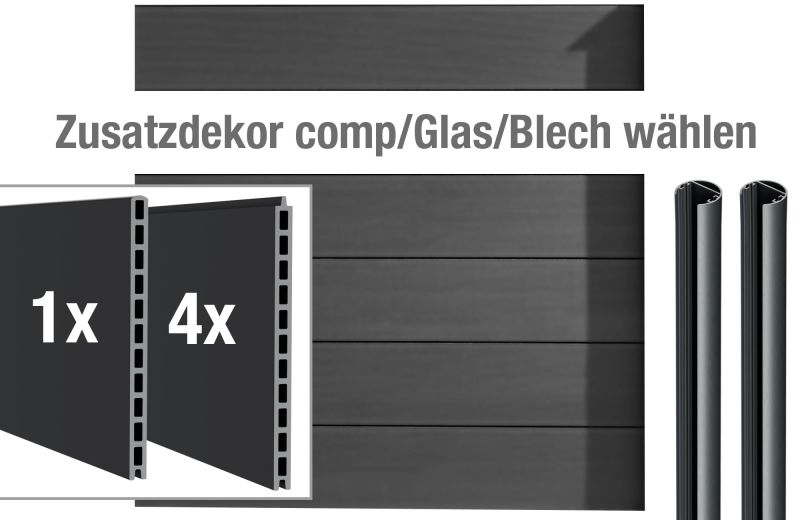 Aluminium Steckzaunprofil VIDUAL comp 300 WPC für Zusatzdekore